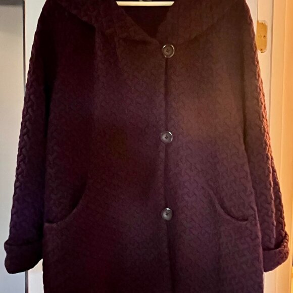 Gallery New York First Frost Textured Knit Coat Blackberry Color Hooded Size XL - Picture 2 of 4